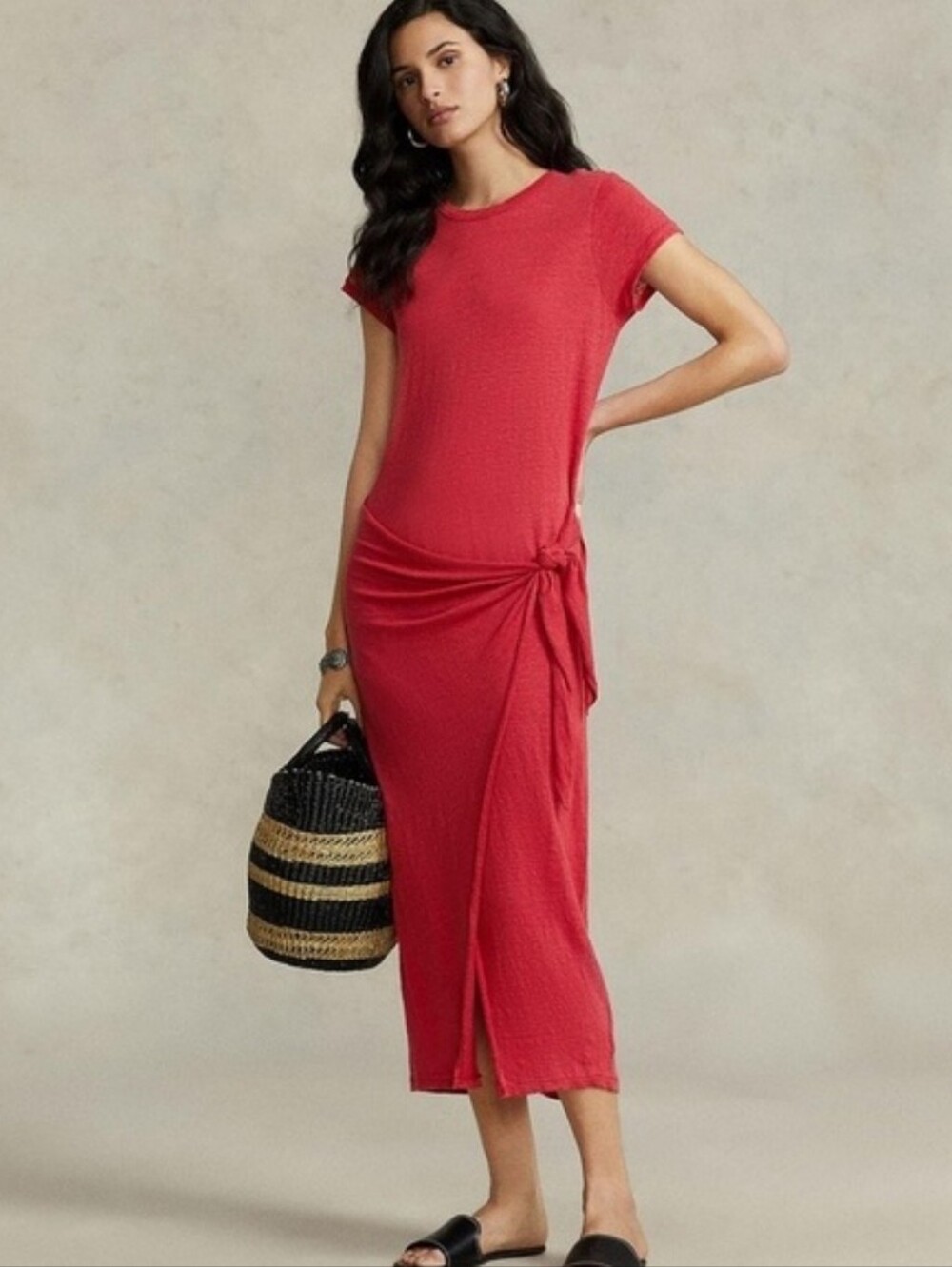 Polo by Ralph Lauren Tie-Detail Linen Jersey Tee Dress